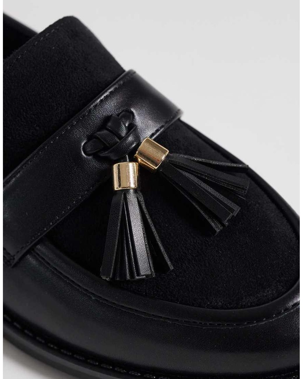 London Rebel Black Amber Tassel Penny Loafers
