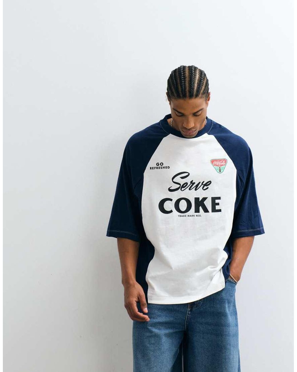ASOS Blue Oversized Cut & Sew T-shirt With Cola Print for men