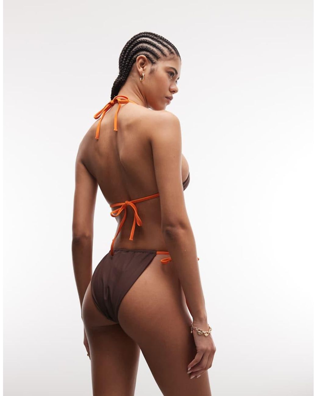 Collusion Brown Embroidered Starfish Tie Side Bikini Bottom