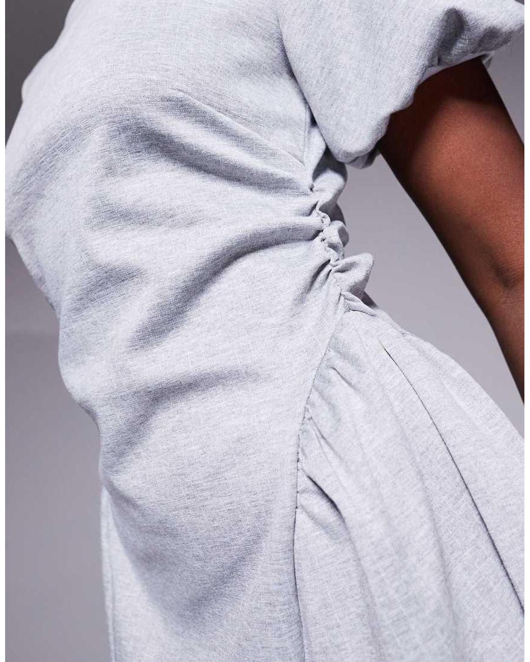 ASOS Gray Puff Sleeve Godet Hip Mini Dress