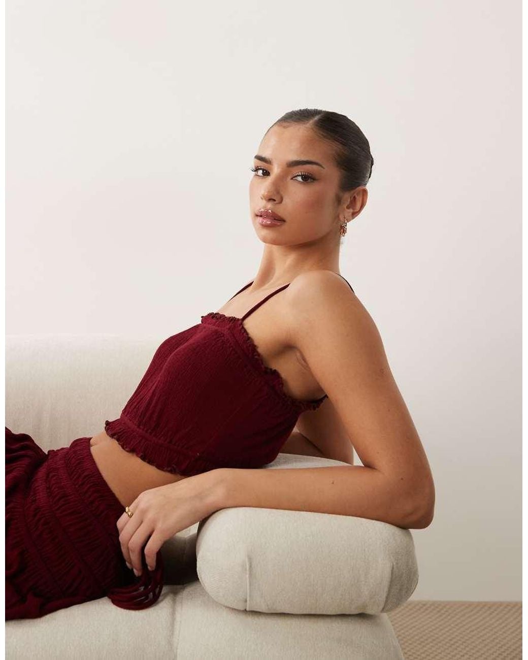 ASOS Brown Tie Shoulders Crinkle Cami Top