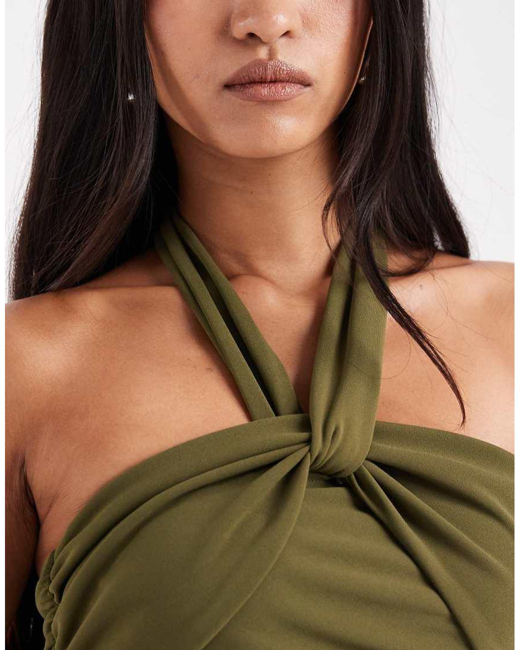 Six Stories Green Bridesmaids Stretch Halter Neck Maxi Dress