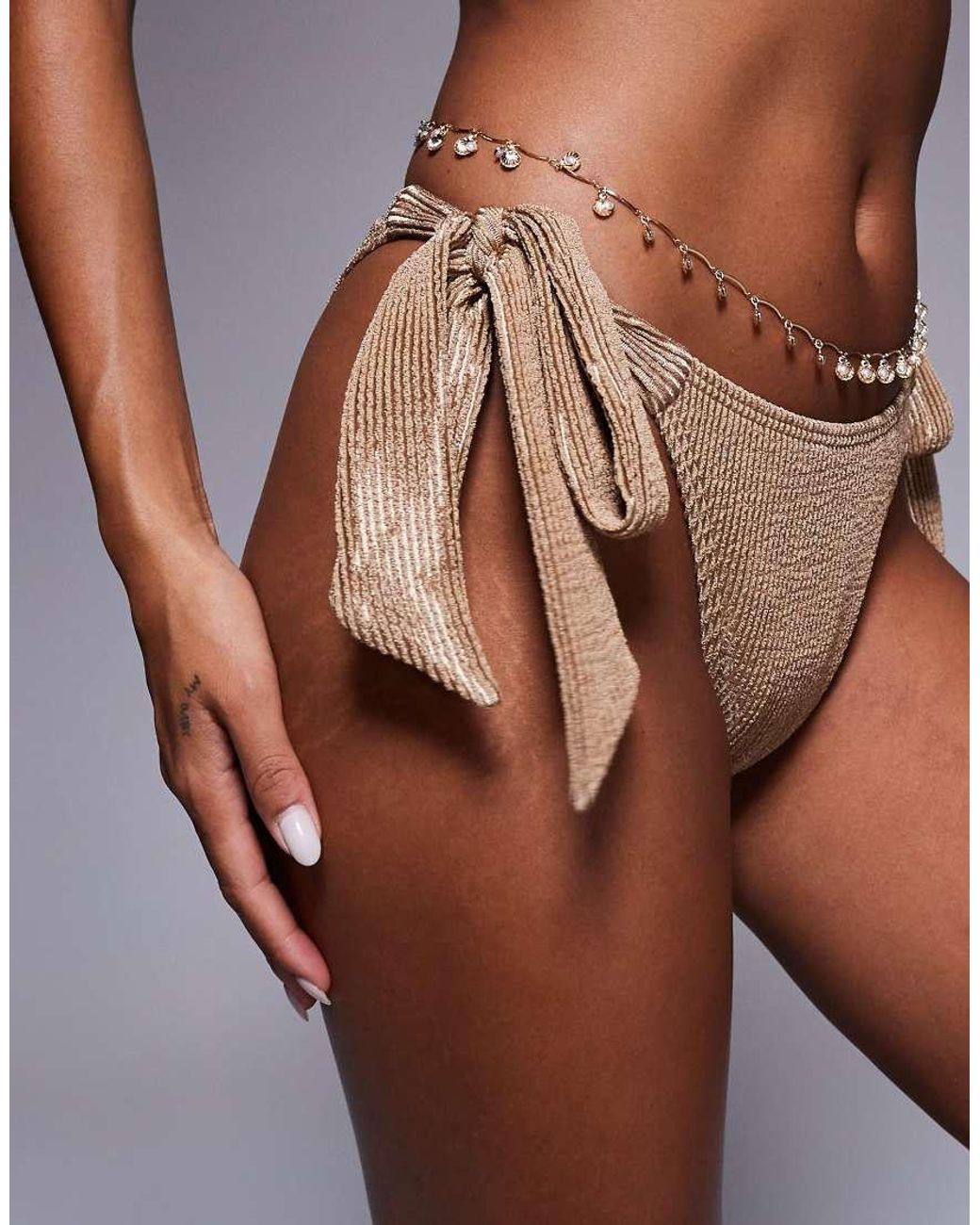 South Beach Green Crinkle Tie Side Bikini Bottom