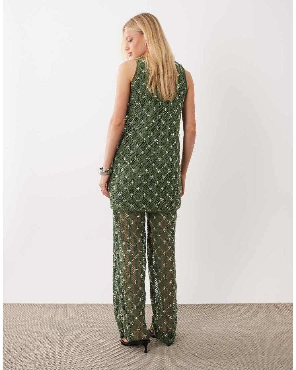 Pantalón Recto De Talle Alto De Algodón Con Adornos, Parte De Un Conjunto, En Ghospell de color Green