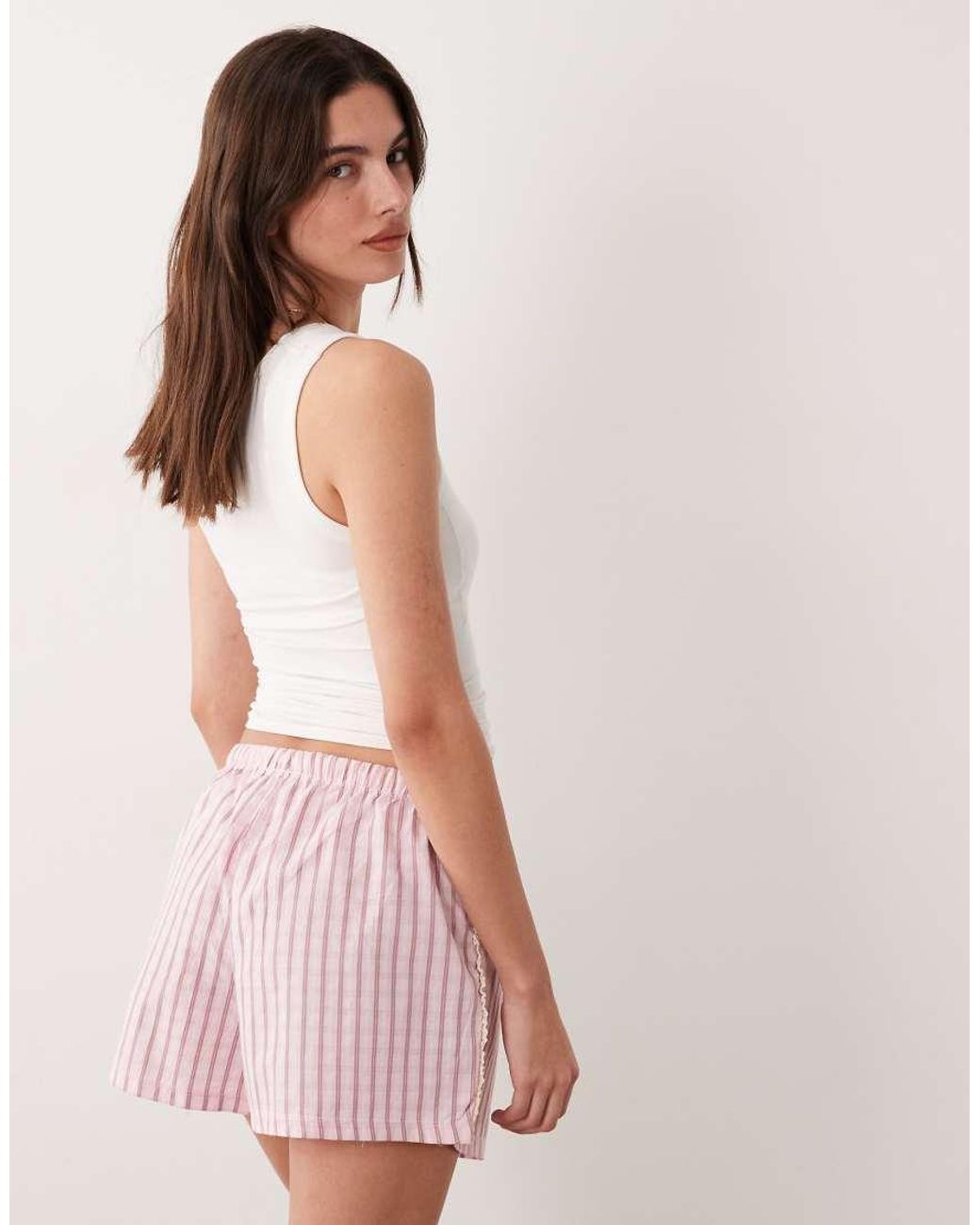 ASOS Pink Pyjama Boxer Short With Lace Trim Waistband