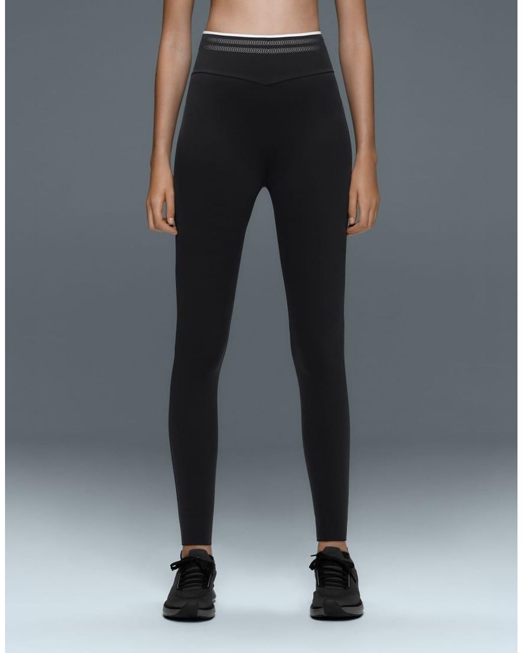Oysho Gray Perfect-Adapt High-Rise V-Cut Ankle-Length Leggings With Piping