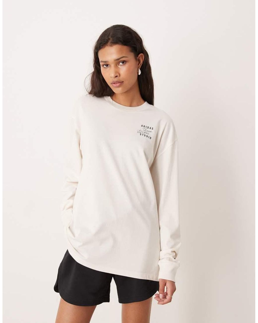 Adidas Originals White Three Stripes Studios Long Sleeve Top