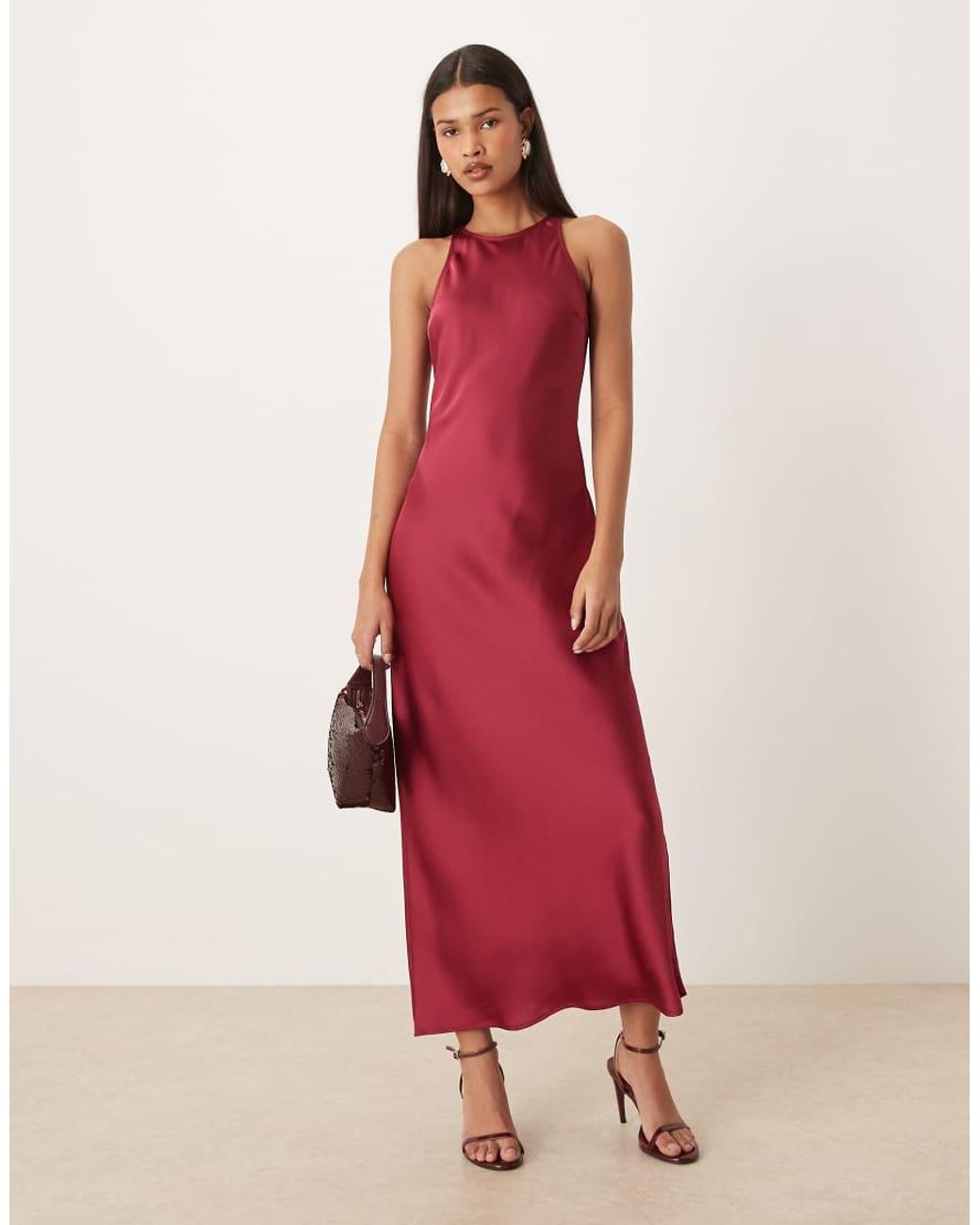 Vila Red Racer Satin Midaxi Dress