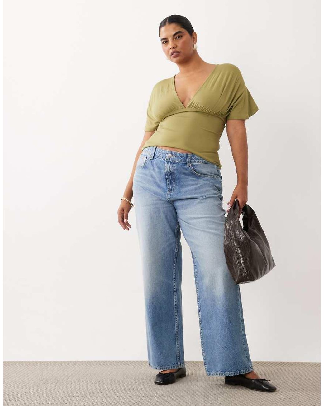 ASOS Green Asos Design Curve Polyamide Plunge Sleeveless Tie Back Top
