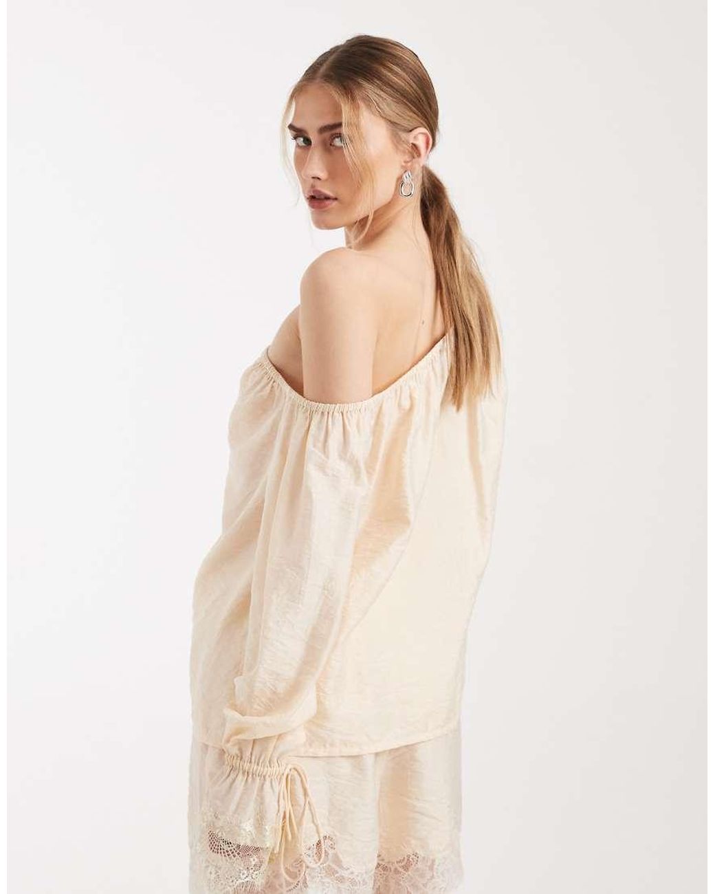 ASOS Natural Satin Off Shoulder Top