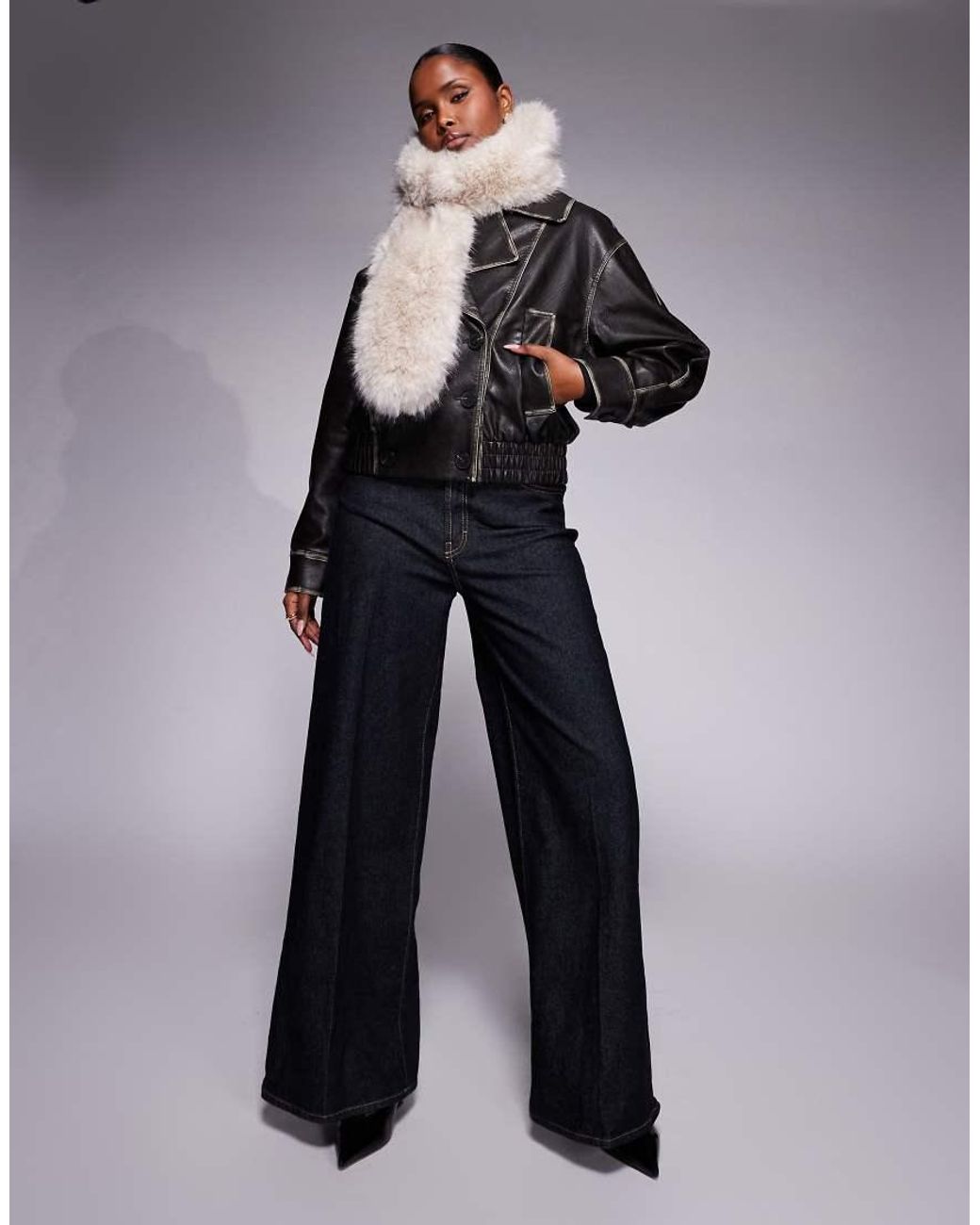River Island Gray Faux Leather Cropped Trench Jacket