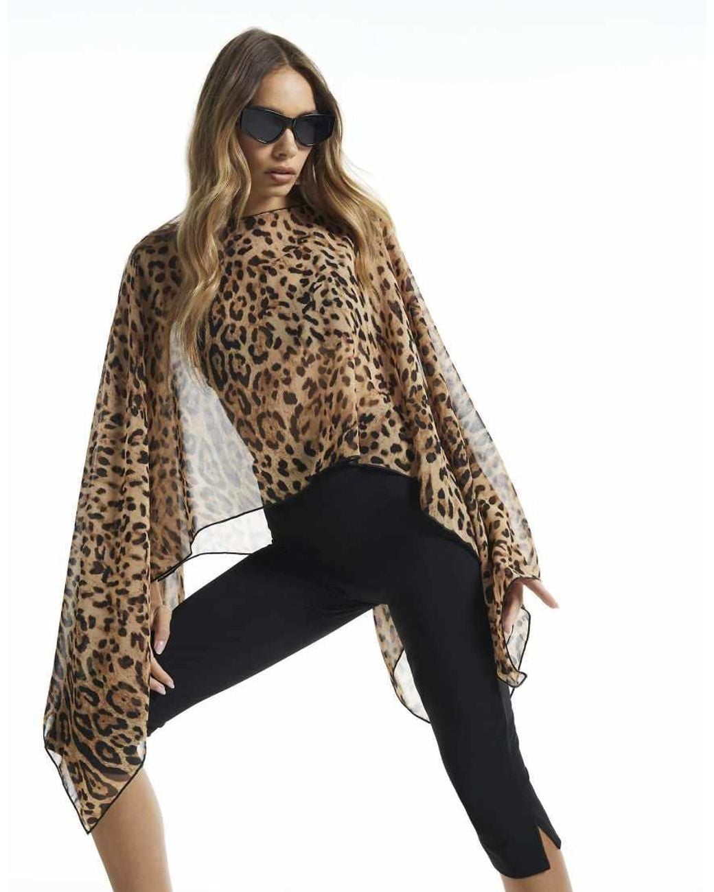 River Island Natural Leopard Chiffon Waterfall Cape