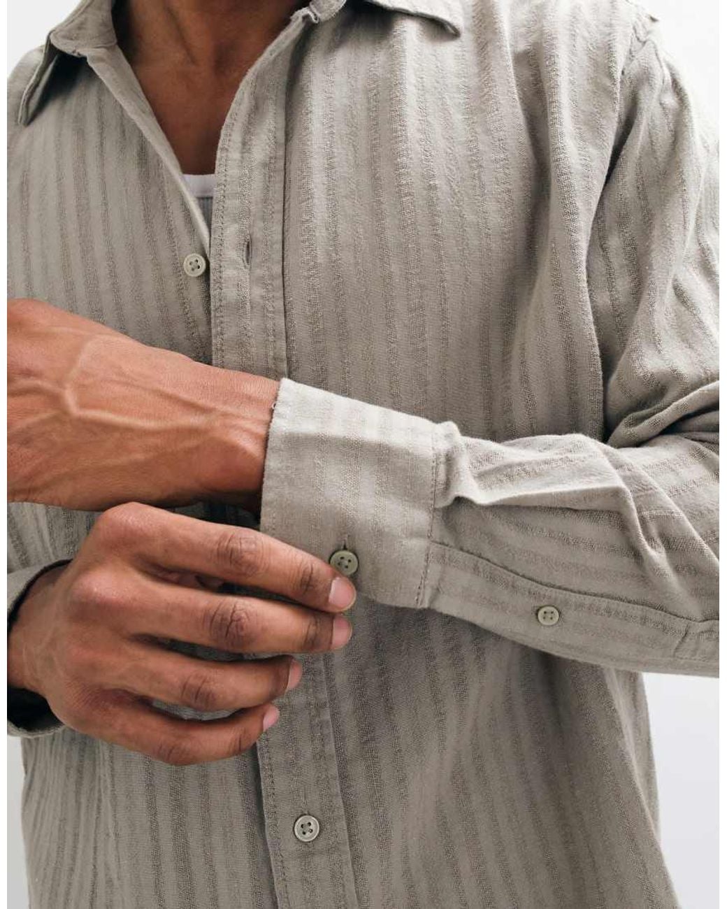 Only & Sons Gray Linen Blend Textured Long Sleeve Shirt Co-Ord for men