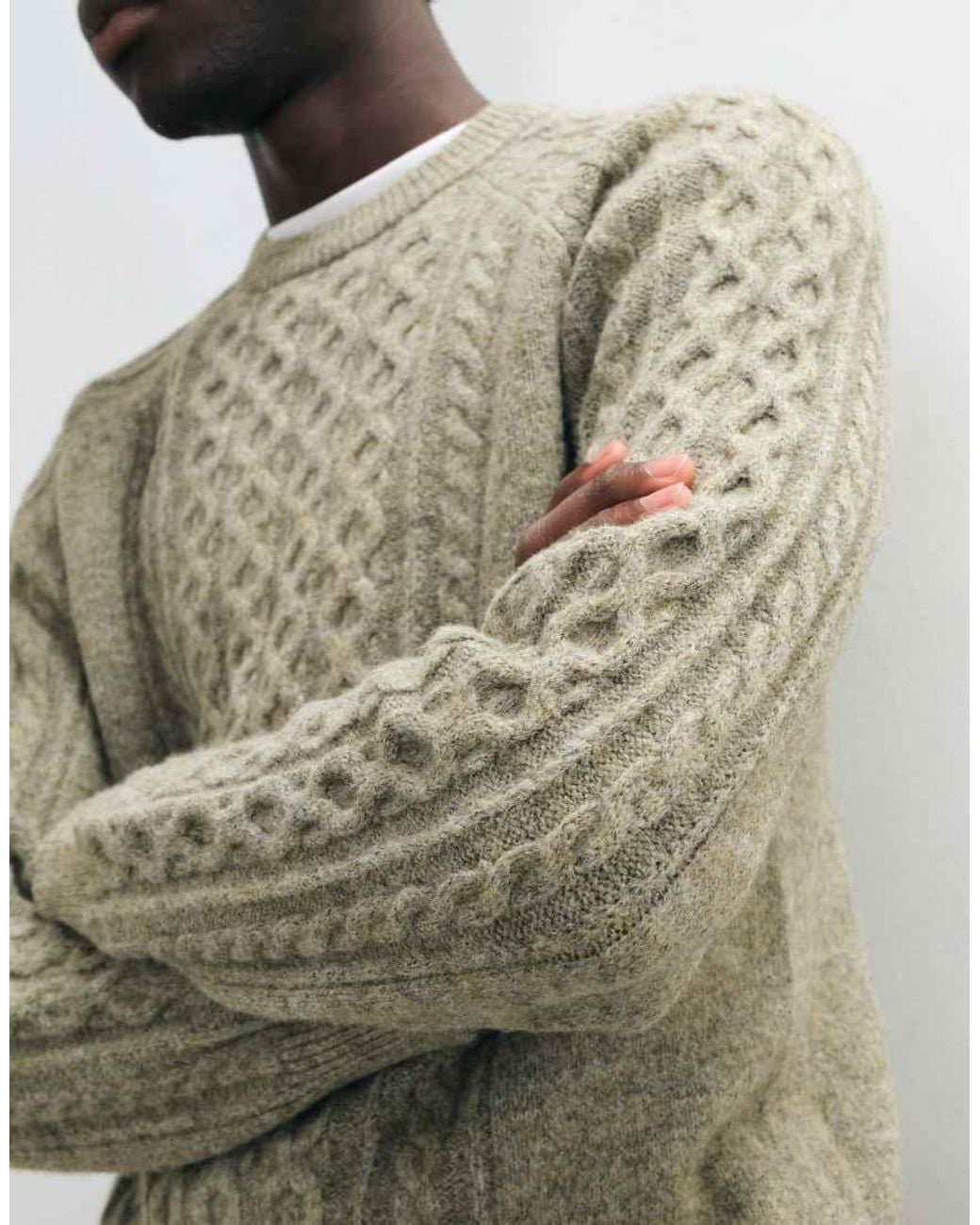 Mango White Cable Knit Sweater for men