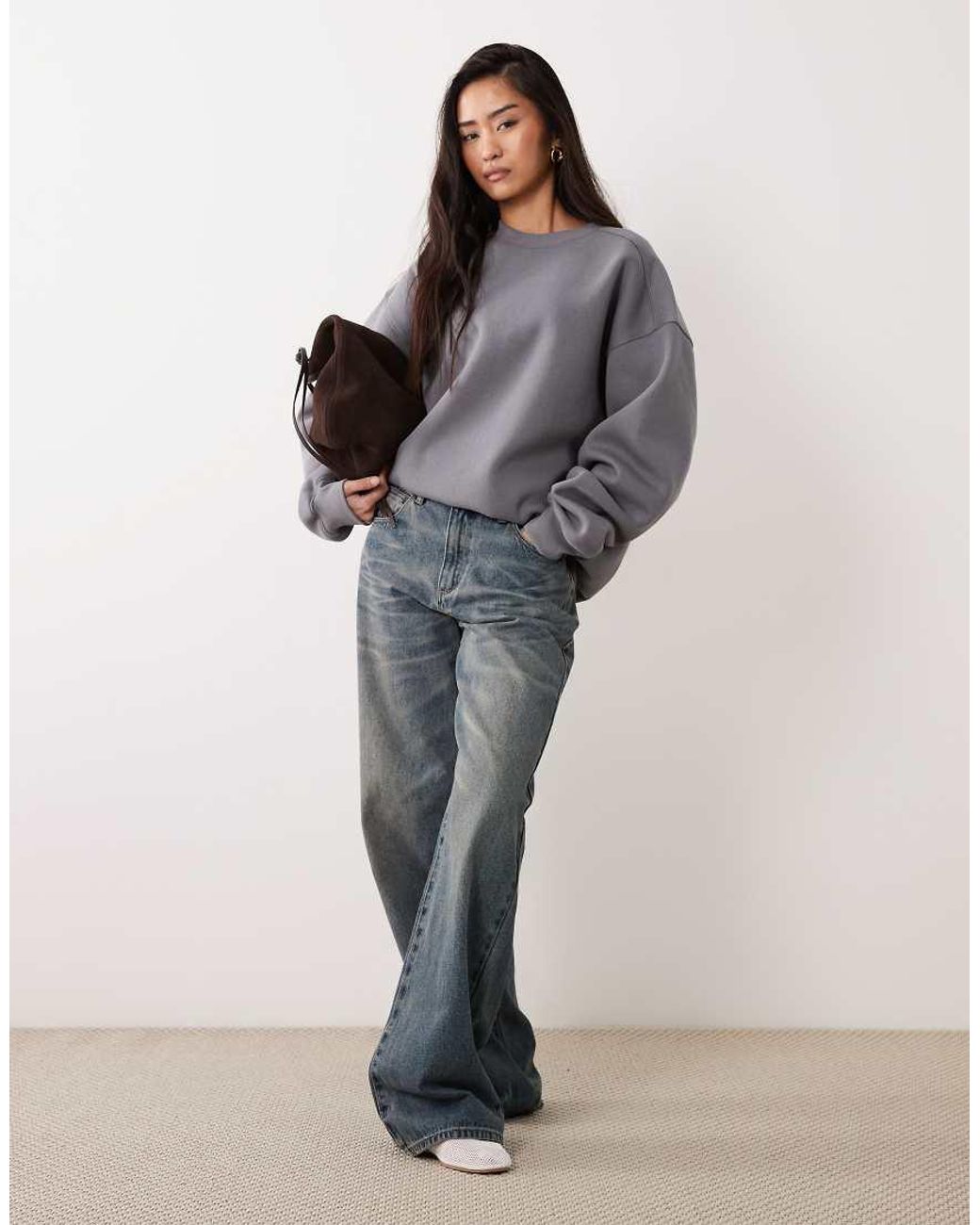 Cotton On Gray Boxy Fit Crew Neck Sweatshirt
