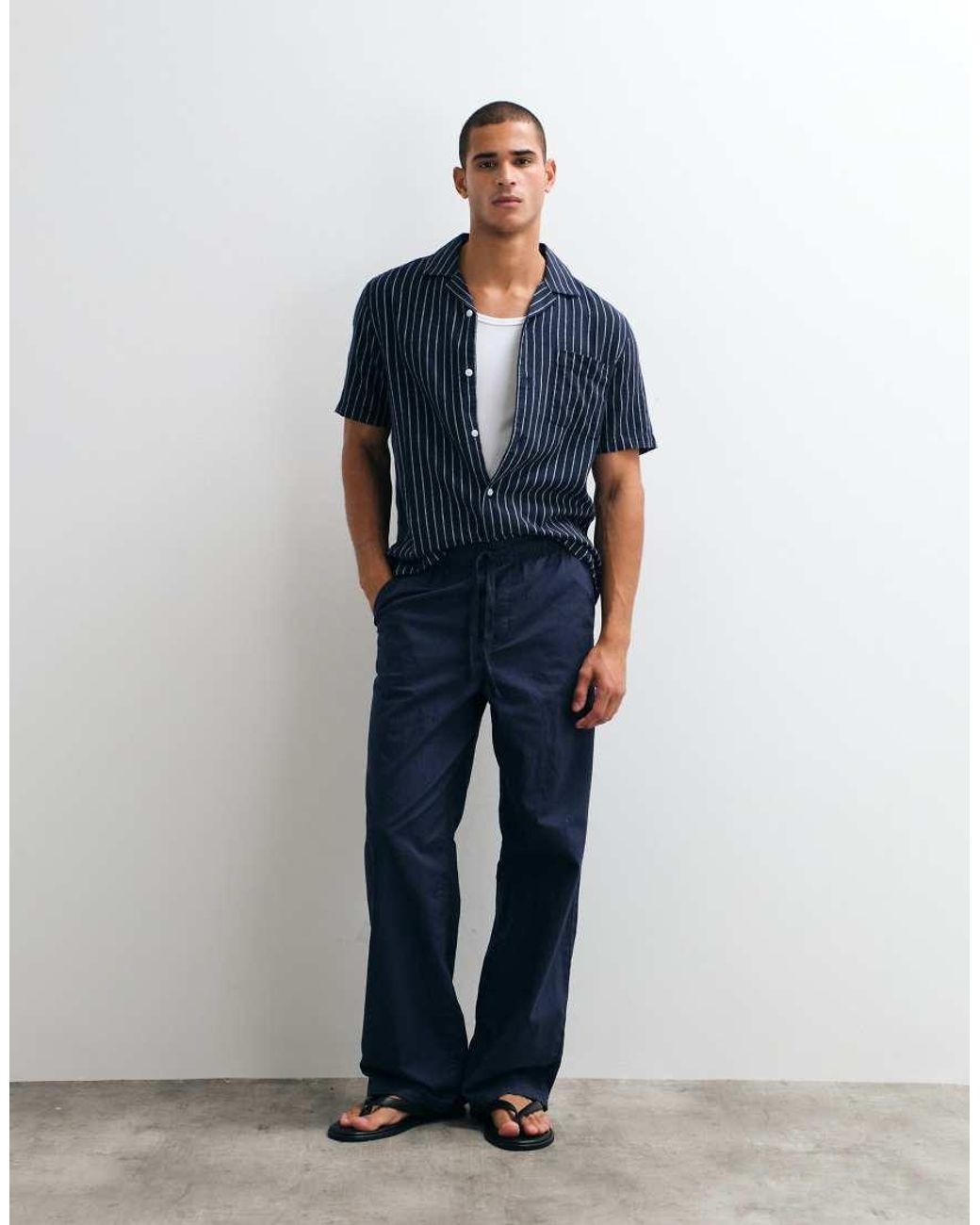 ASOS Blue Regular Fit Linen Blend Stripe Shirt for men