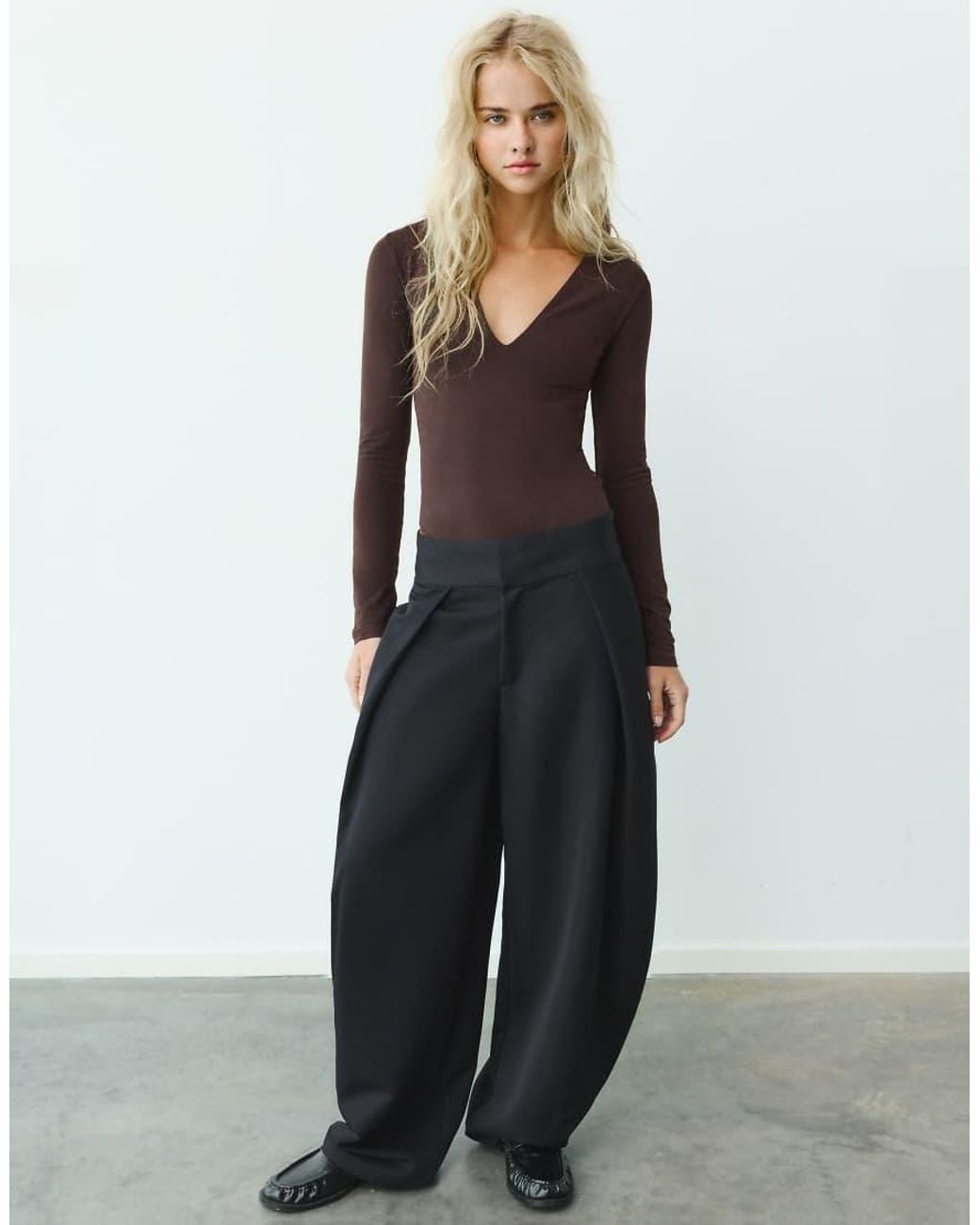 Pull&Bear Gray V-Neck Bodysuit