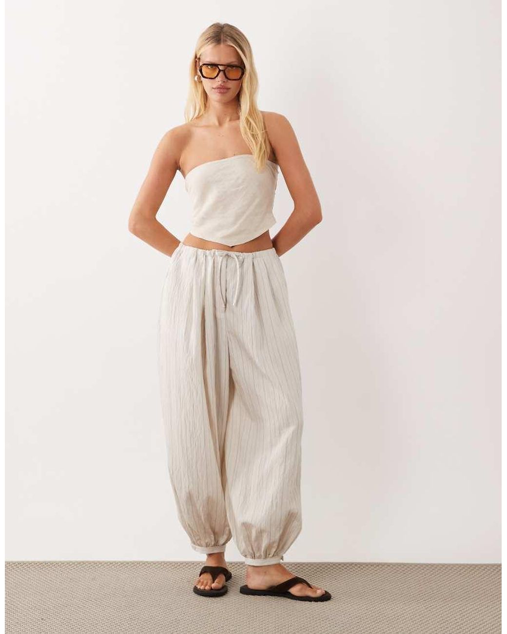 ASOS White Linen Bandeau Scarf Top With Shirred Back