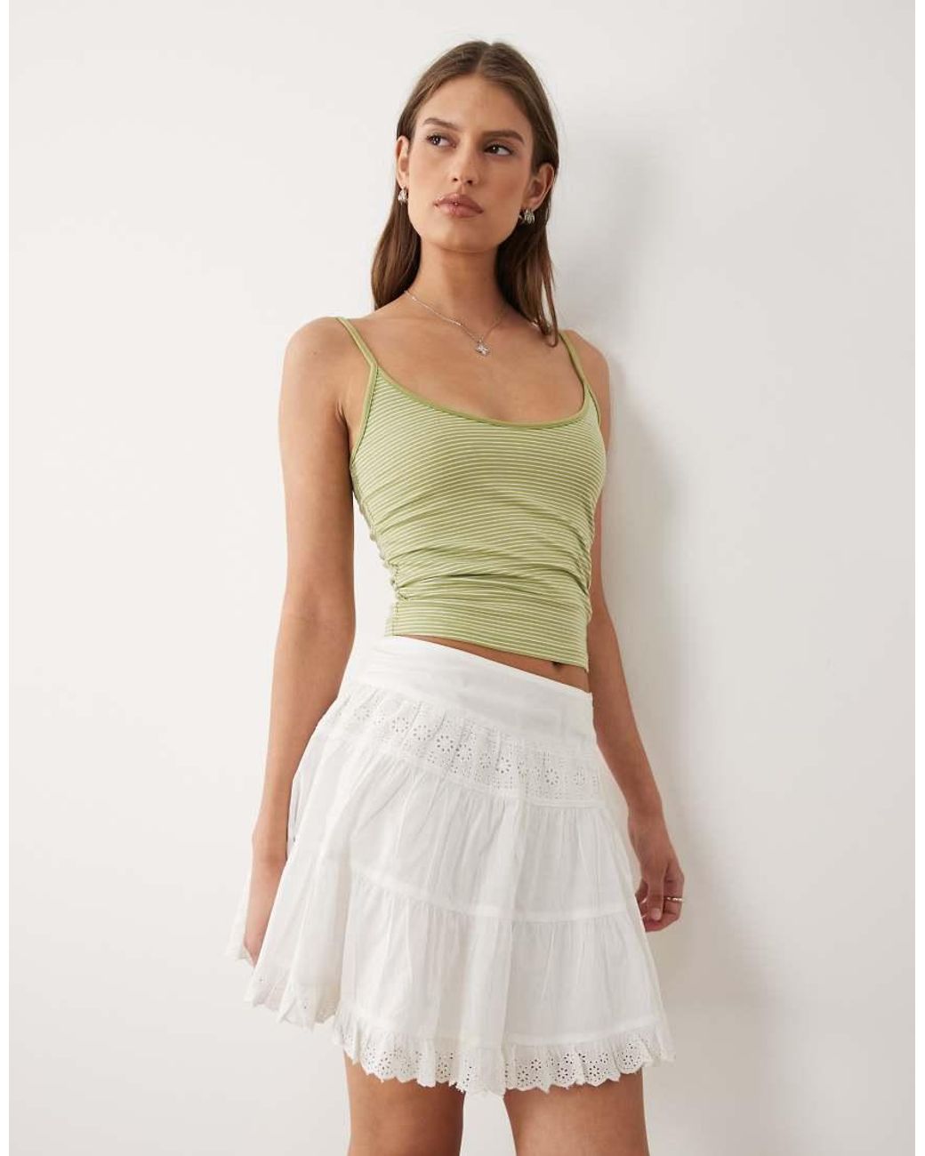 Miss Selfridge White Broderie Mix Tiered Mini Skirt