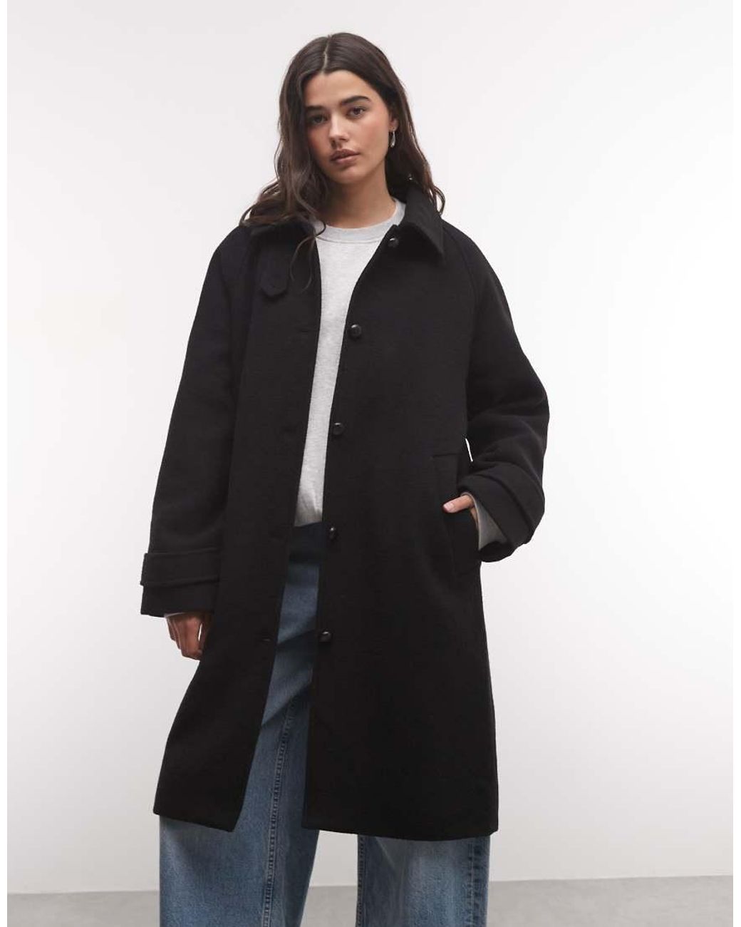 Monki Black Wool Blend Funnel Neck Coat