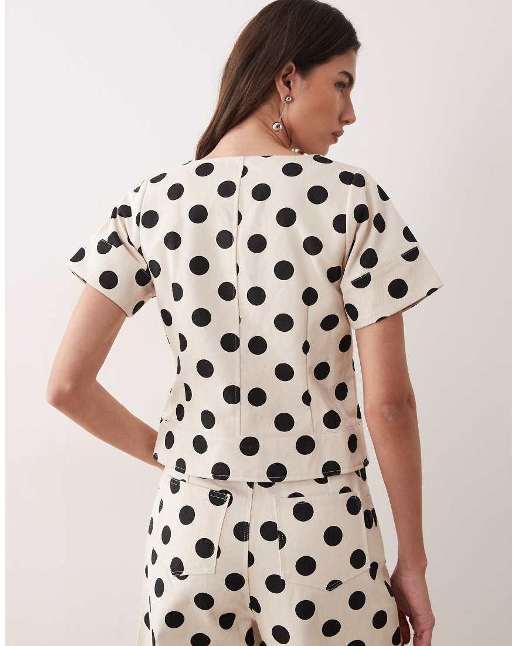 Sister Jane White Cotton Denim Polka Dot Button Up Top Co-Ord