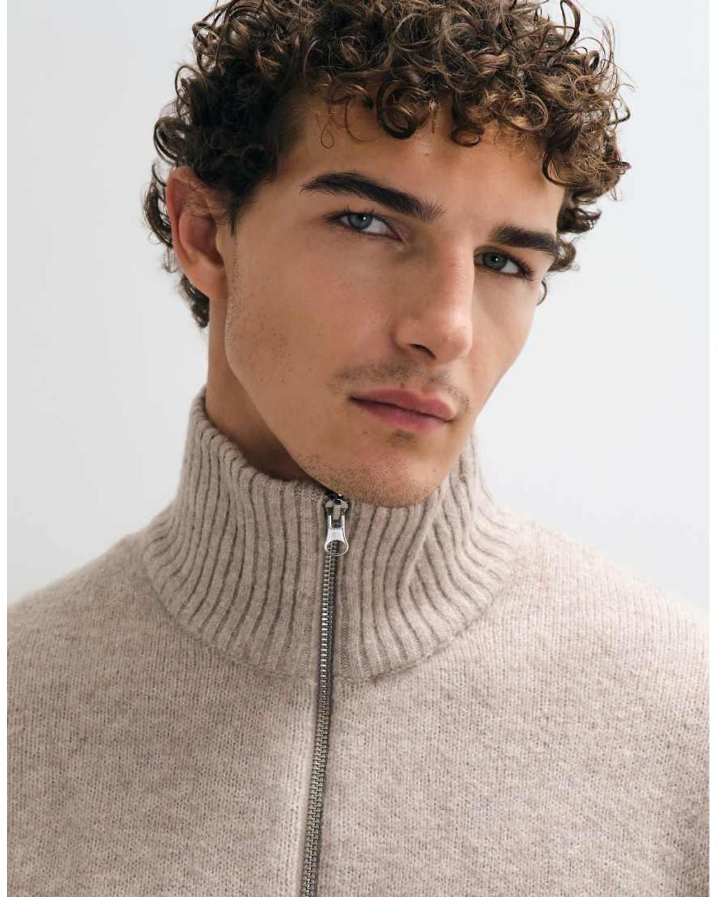 Jack & Jones Brown Oversized Fluffy 1/4 Zip Jumper for men