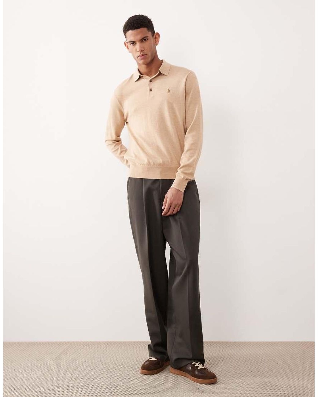 Polo Ralph Lauren Natural Icon Logo Cotton Knit Polo Jumper for men