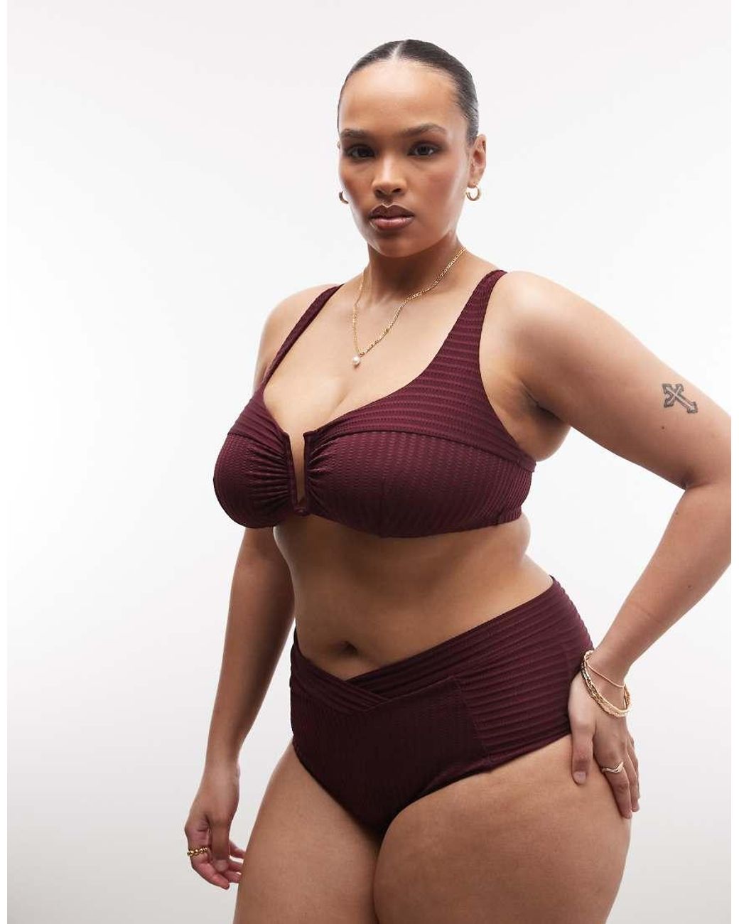 ASOS Multicolor Asos Design Curve Rory Spliced Rib V-wire Bikini Top