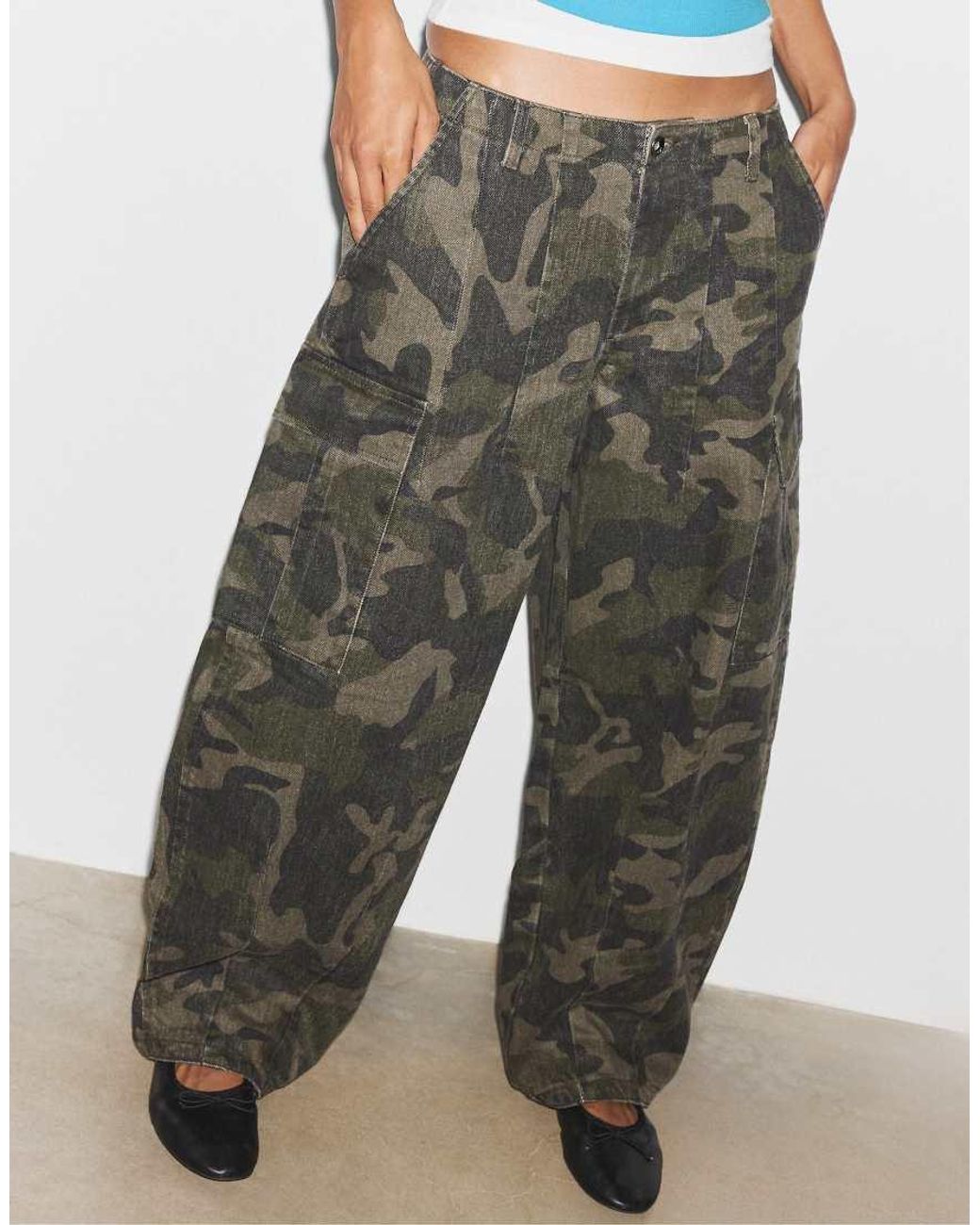 Stradivarius Blue Printed Cargo Trousers