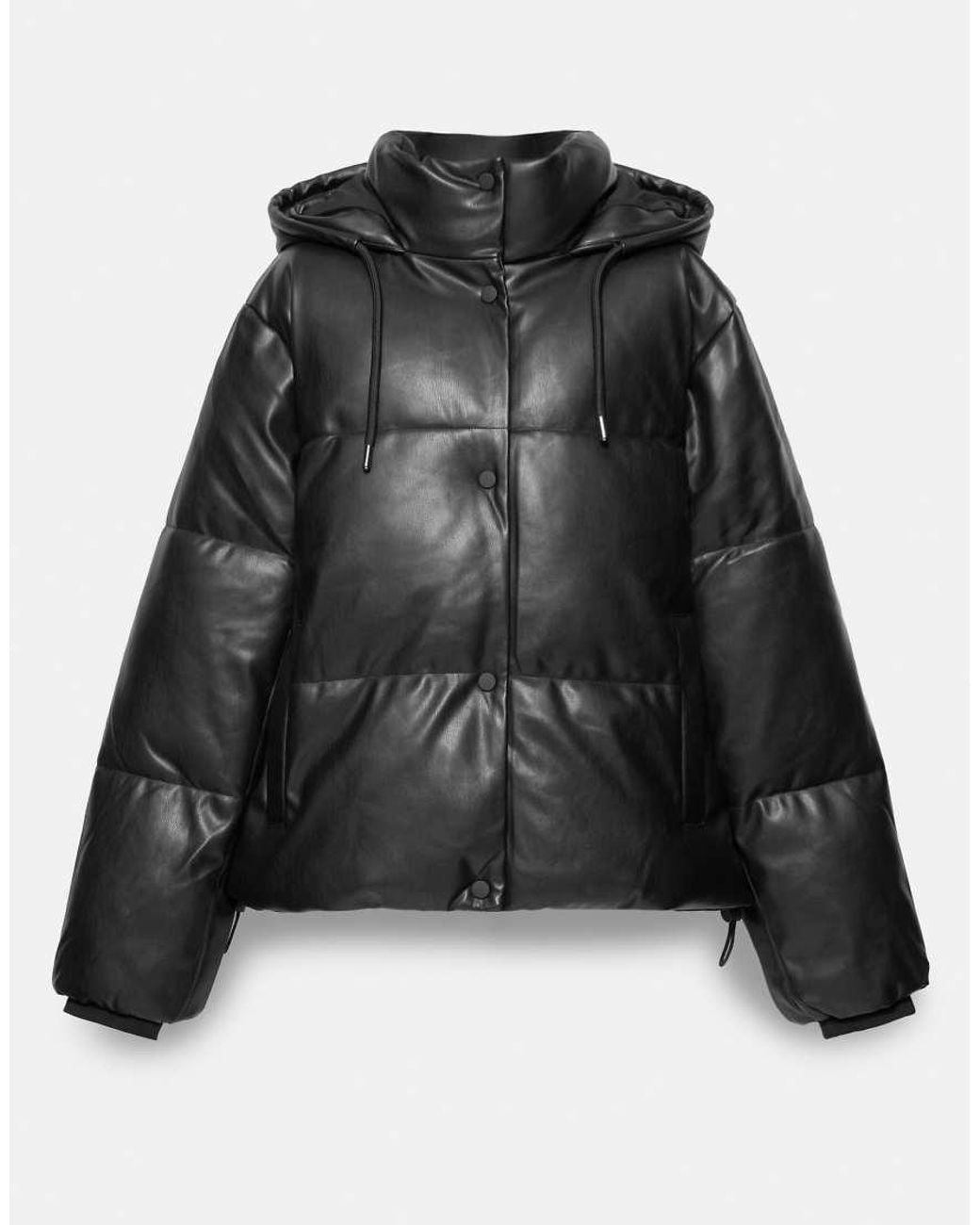 Pull&Bear Black Leather Effect Puffer Jacket