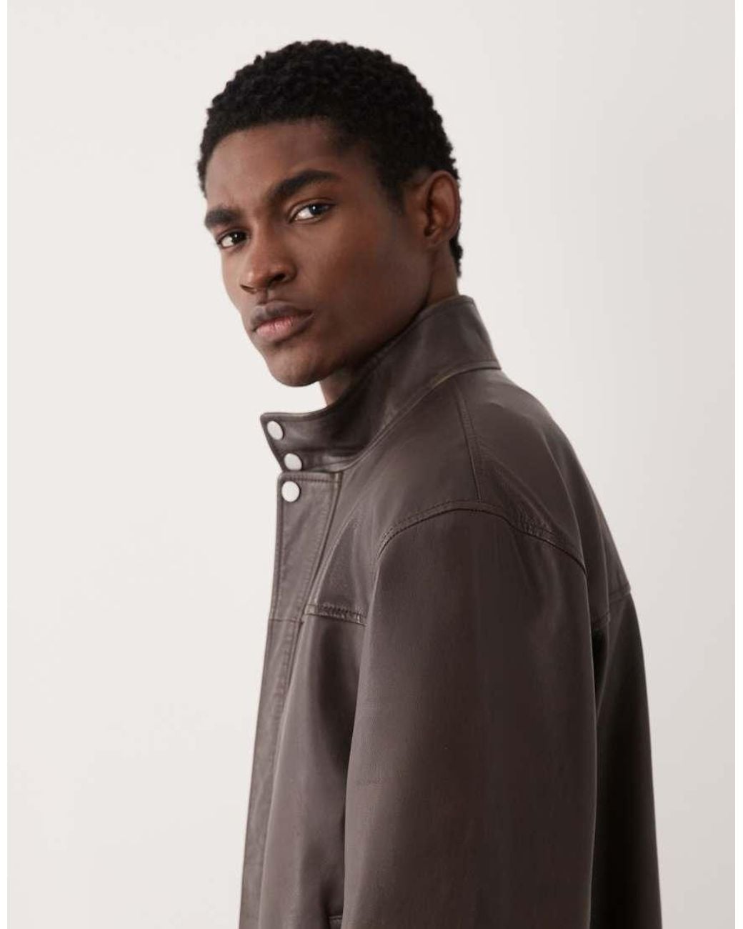 ASOS Brown Real Leather Oversized Bomber Jacket for men