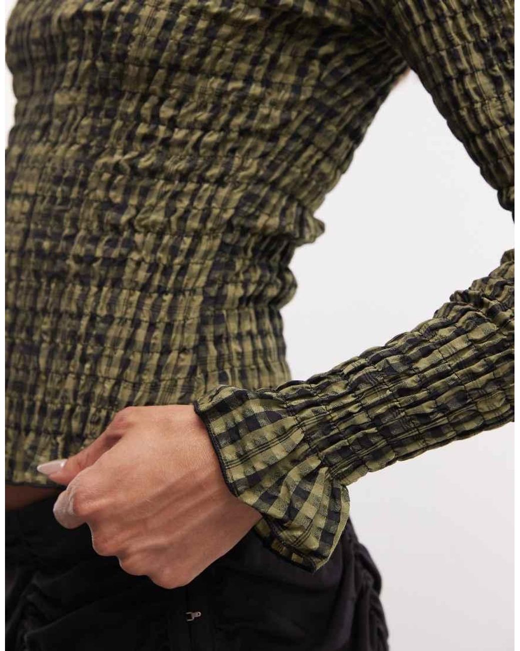 Daisy Street Green Long Sleeve Shirred Top