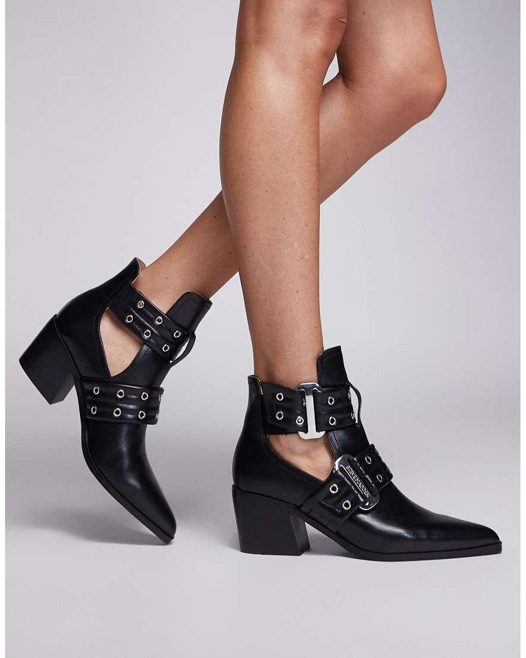 Steve madden black leather ankle boots online