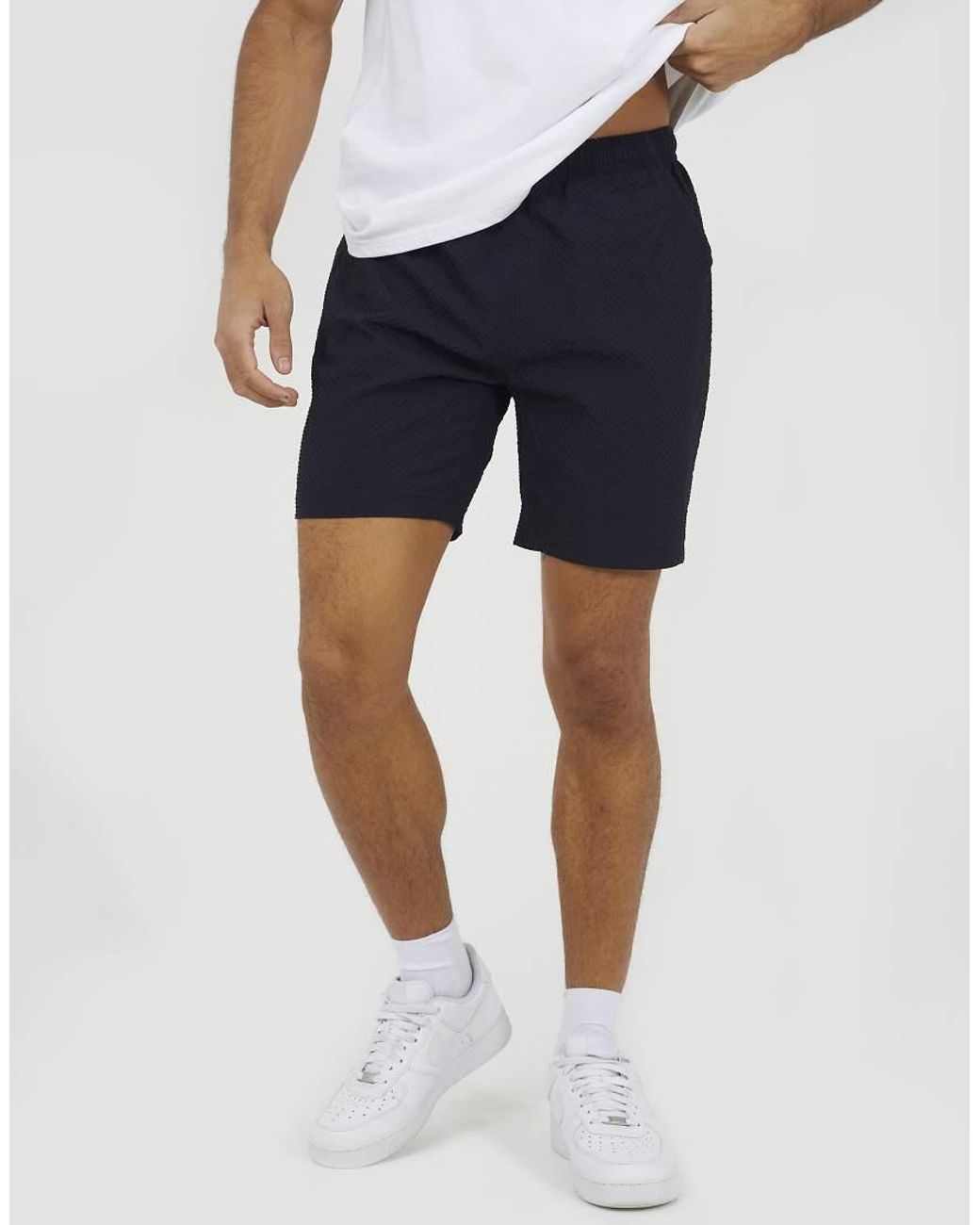 Brave Soul Blue Seersucker Drawcord Shorts for men