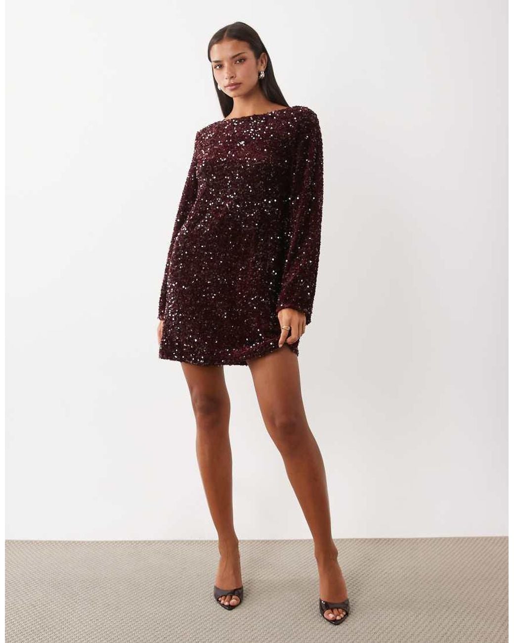 Pieces Red Sequin Mini Dress With Ribbon Bow Back