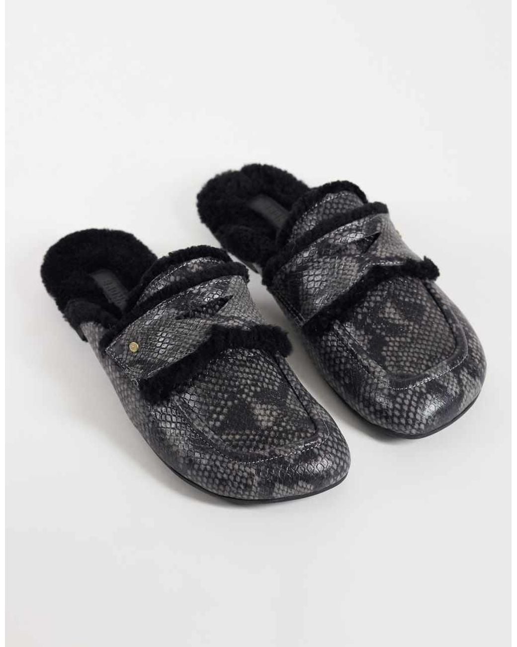 Bronx Black Jaxx-ie Slip On Furry Mules