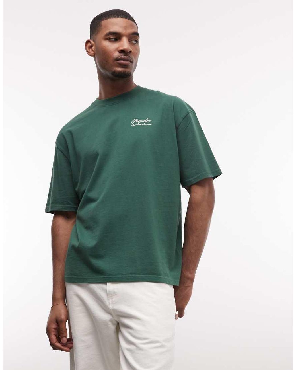PEGADOR Green Morcote Oversized T-shirt With Back Print Graphic for men