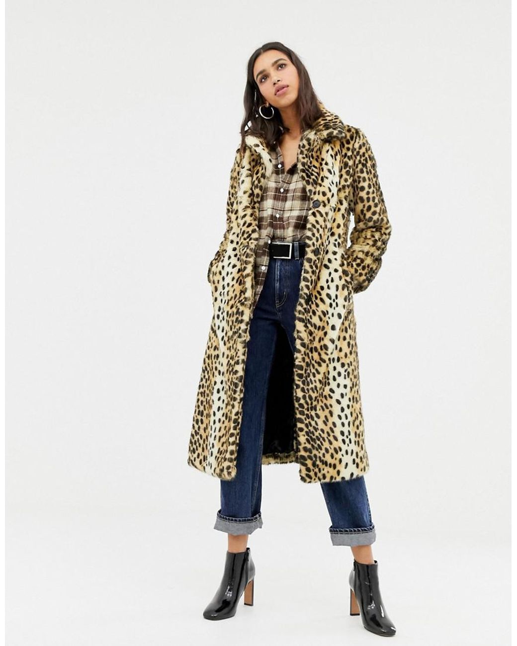 Warehouse Faux Fur Maxi Coat In Leopard | Lyst UK