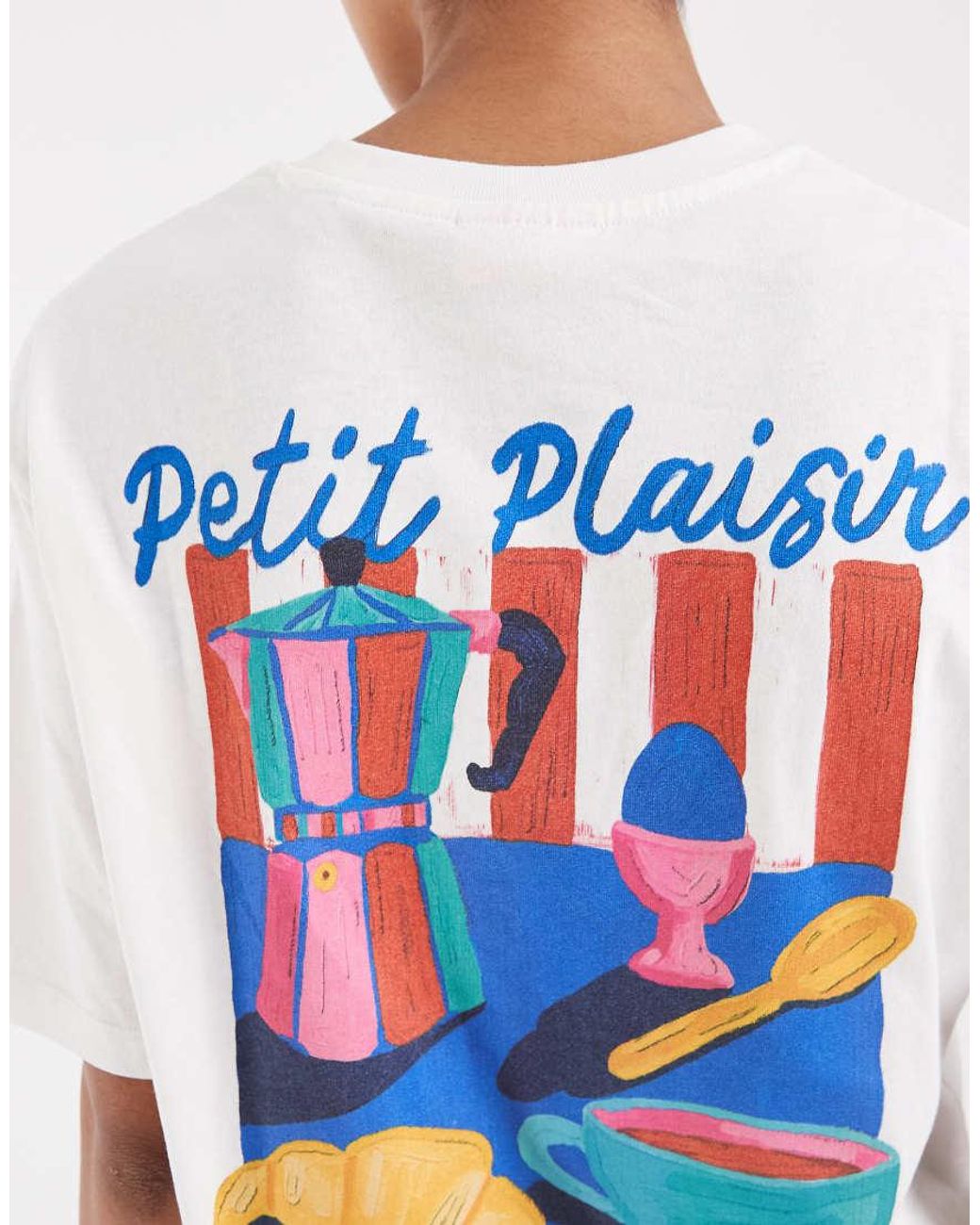 JJXX White Oversized T-shirt With Café Breakfast Back Print