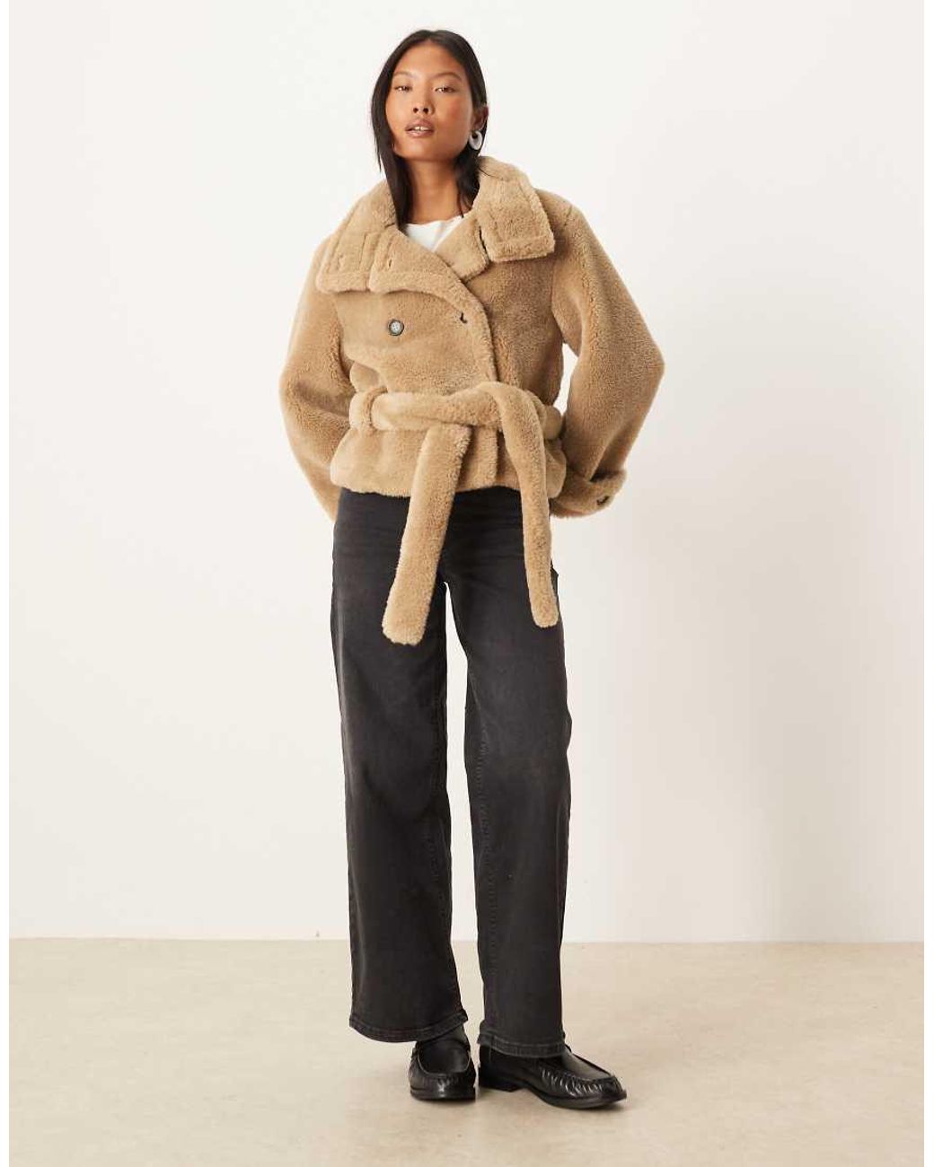 ASOS Natural Asos Design Petite Borg Cropped Trench Coat