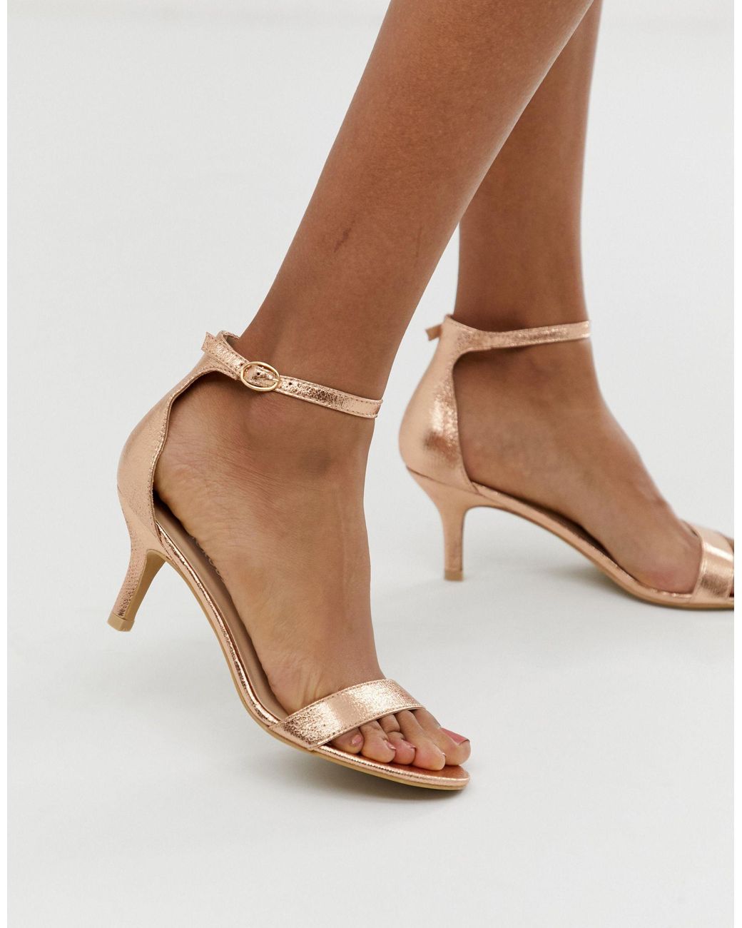Glamorous Rose Gold Kitten Heel Sandals | Lyst