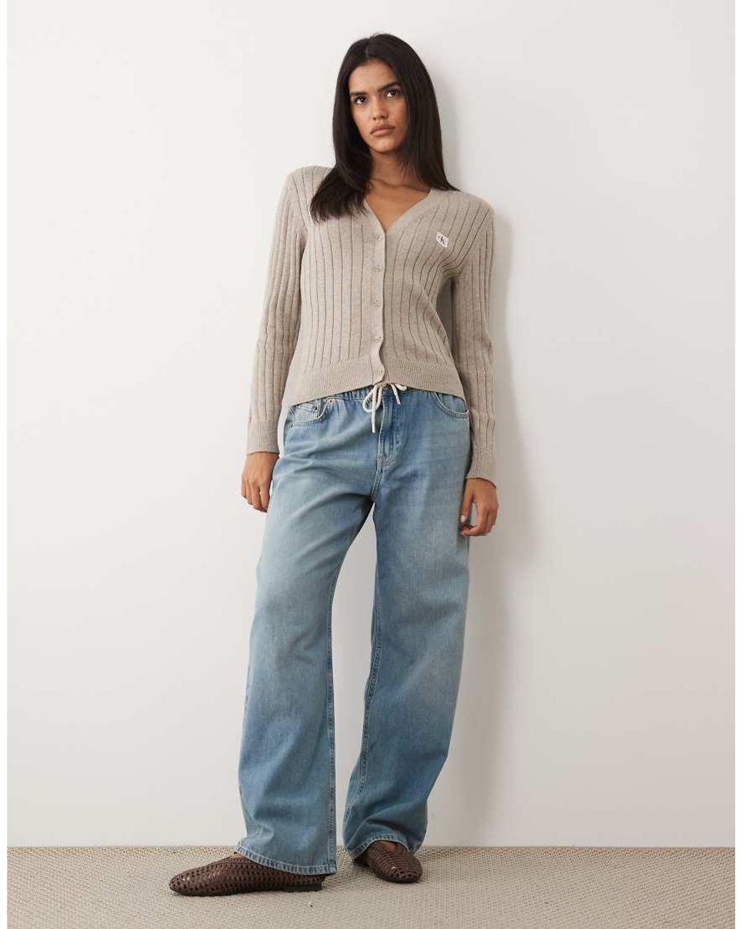 Calvin Klein Multicolor Woven Label V-neck Rib Cardigan