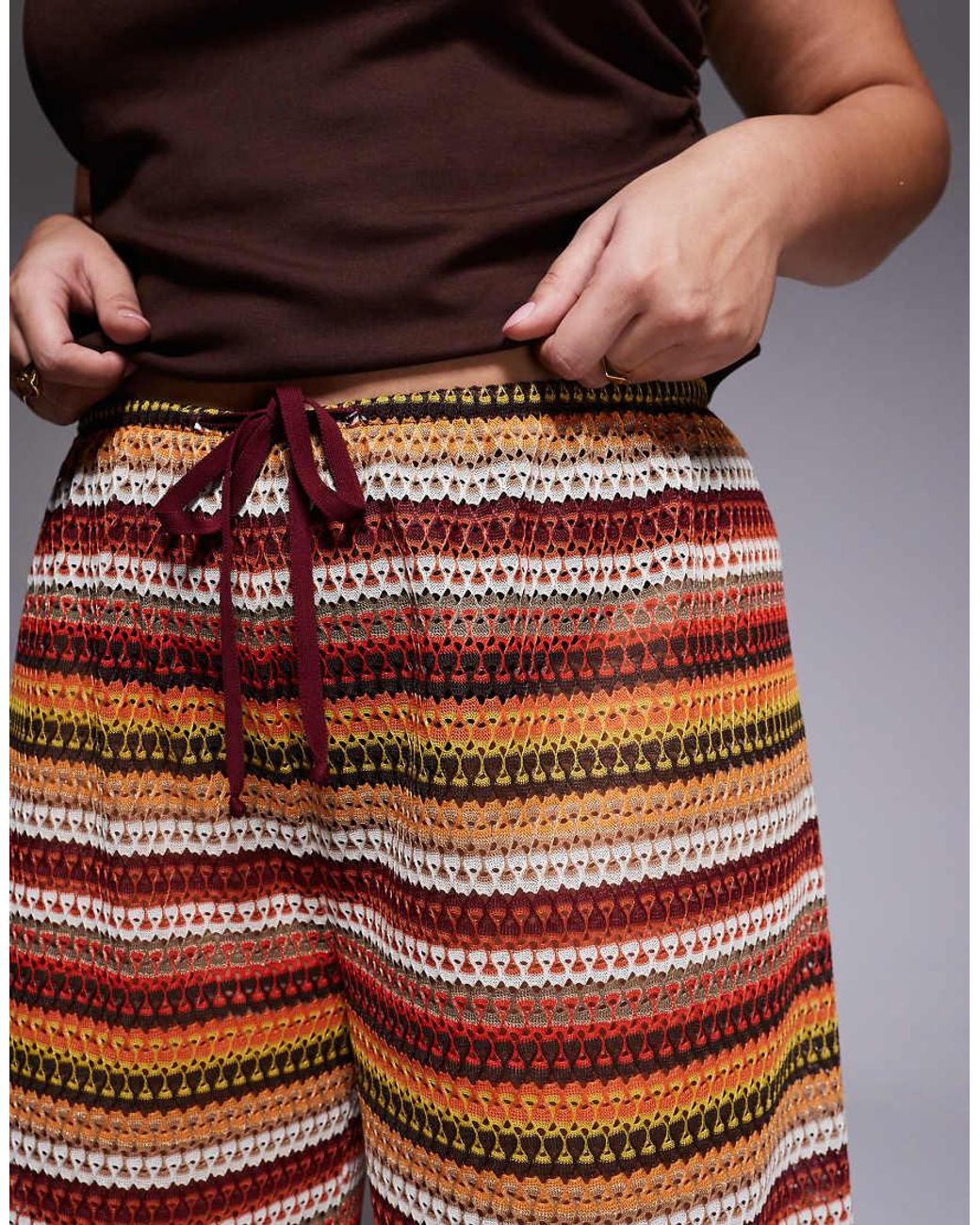 South Beach Red Wide Leg Crochet Pants