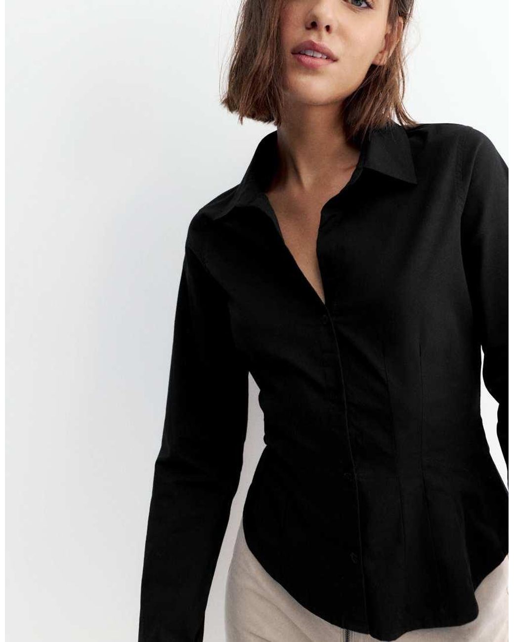 Pull&Bear Black Fitted Wide-cuff Shirt
