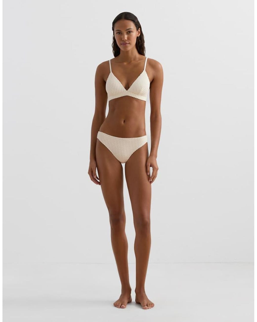 Oysho Brown Bubble-Texture Crochet Classic Bikini Briefs