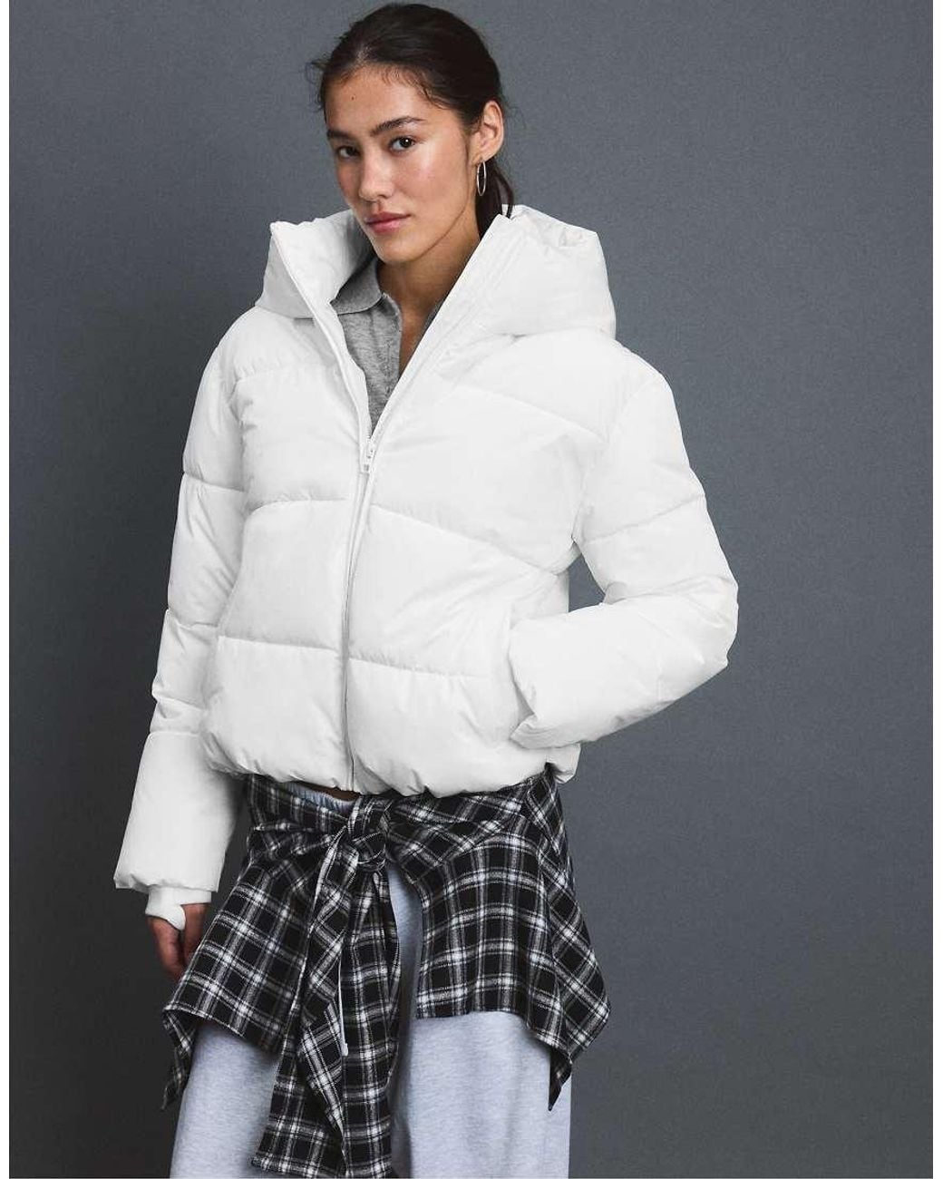 Stradivarius White Basic Hooded Puffer Jacket
