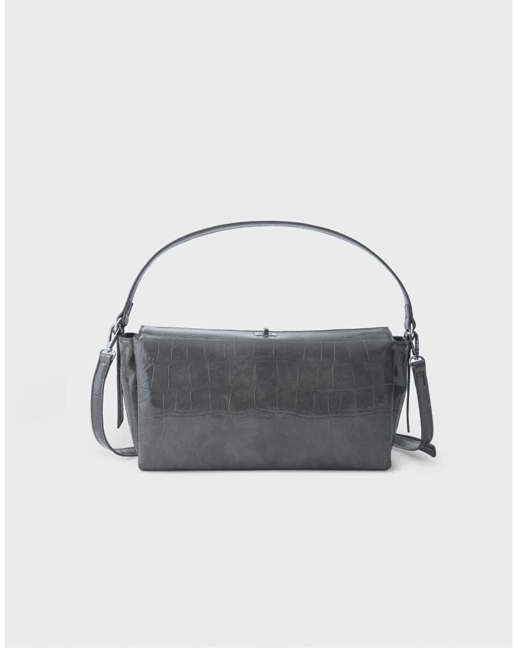 Stradivarius Gray Mock Croc Shoulder Bag