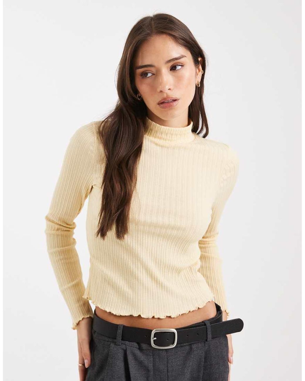 Miss Selfridge Blue Ribbed High Neck Top