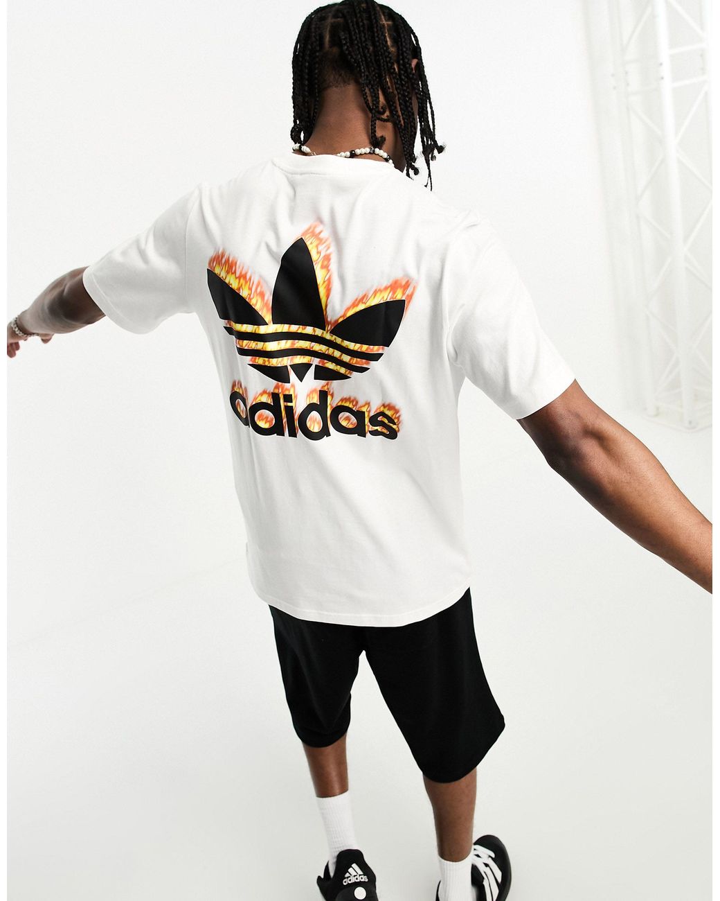 adidas Originals Fire Graphic Trefoil T-shirt in White for Men | Lyst