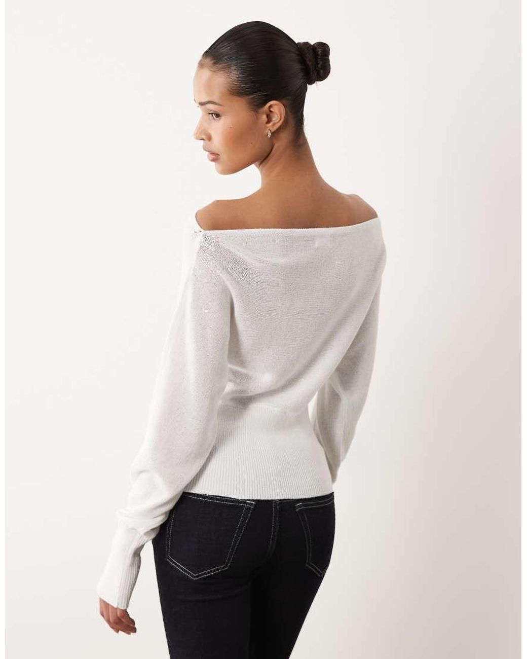 Cotton On White Long Sleeve Cotton Batwing Knit